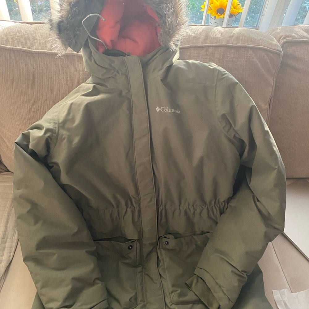 Columbia Olive Green Jacket with Fur Trim